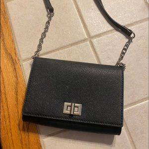 Small Black Crossbody Bag with Silver Details